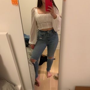 Garage ripped skinny white side stripe jeans 05